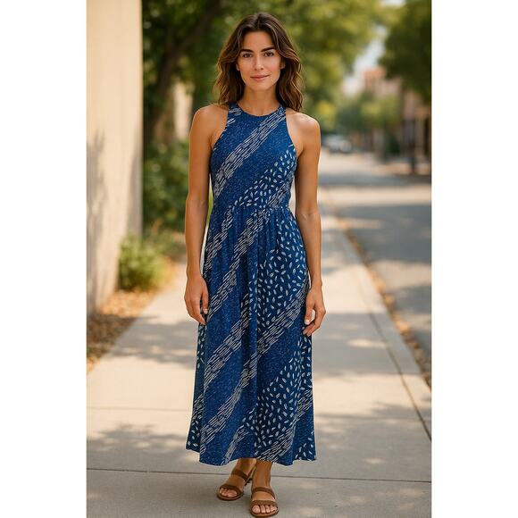 Maxi Dress Womens XS/S Smocked Lightweight Party Event Beachy Coastal Nautical - Picture 1 of 16